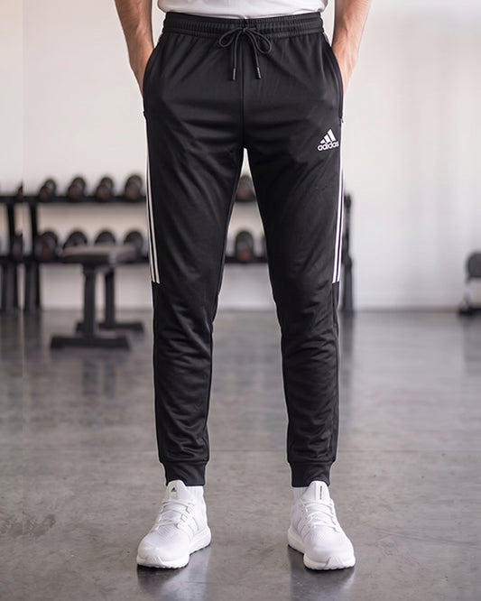 Adeds Branded Men’s Black Dry Fit Half Striped Jogger Trousers MDTR-06