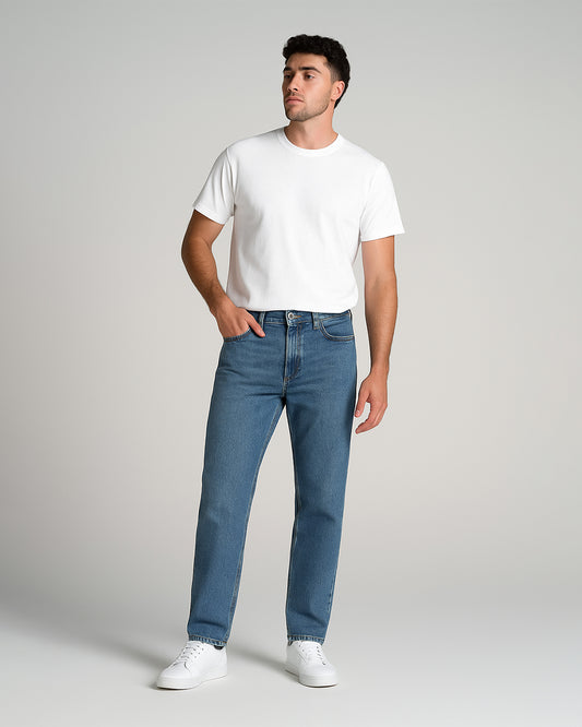 Denm Branded Men’s Classic Straight-Fit Mid-Blue Denim Jeans MJ-10