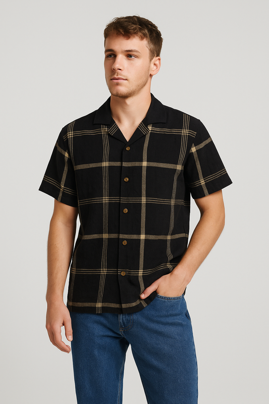 Pegadoor Branded Casual Half Sleeves Shirt Black Color MCS-01