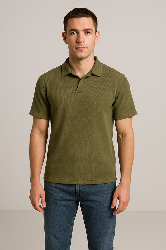 Spark Men's Olive Green Color Rib Polo T-shirt MPT-25
