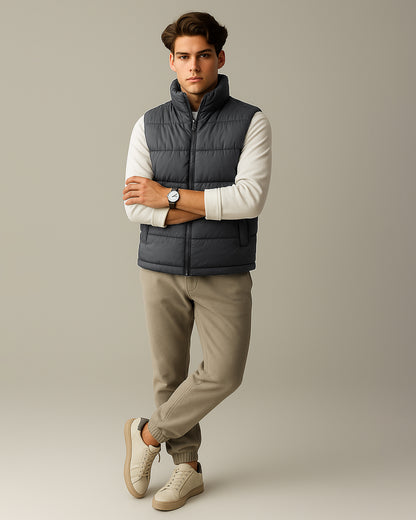 Zelig Branded Men’s Black Puffer Sleeveless Jacket – Grey MWJ-09