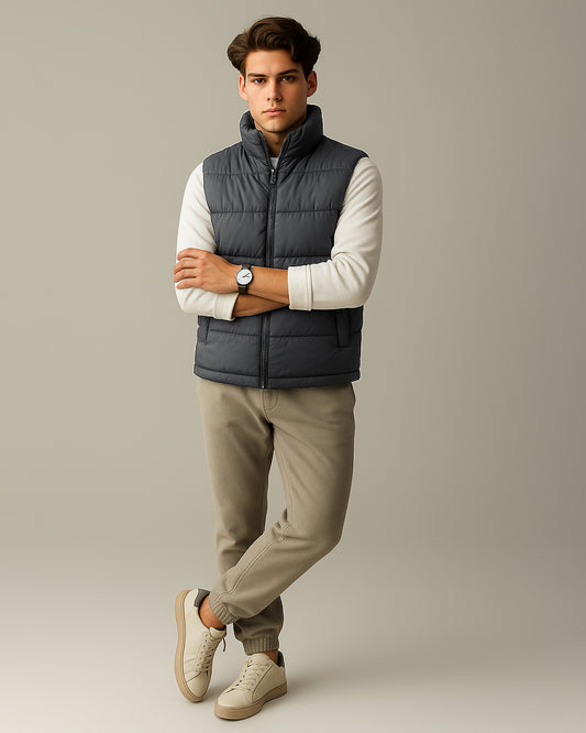 Zelig Branded Men’s Black Puffer Sleeveless Jacket – Grey MWJ-09