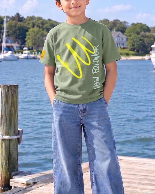 Zarraa Brander Boy's Olive Green “New Follower” Printed T-Shirt BTS-20