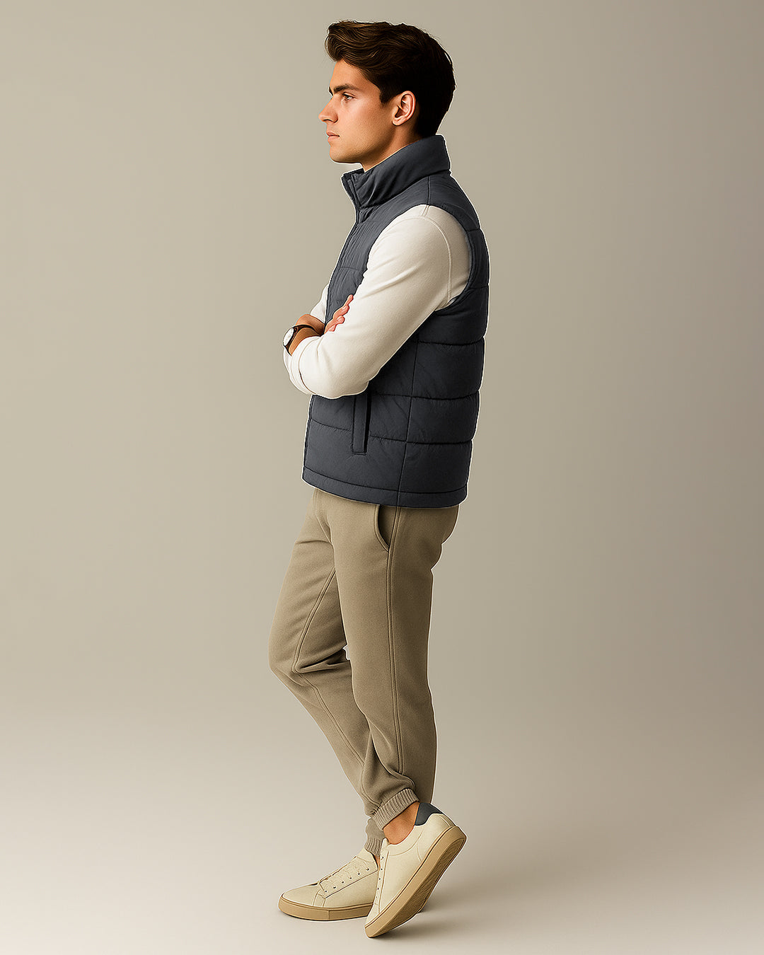 Zelig Branded Men’s Black Puffer Sleeveless Jacket – Grey MWJ-09