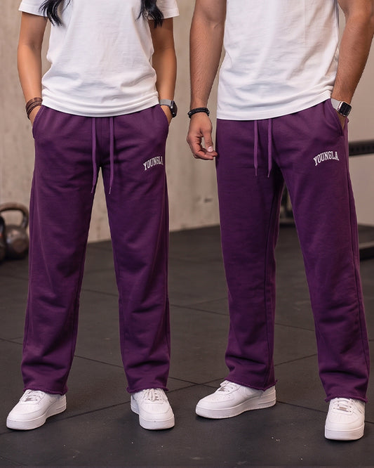 Younglay Branded Wide-Leg Fleece Trouser - Purple UT-26