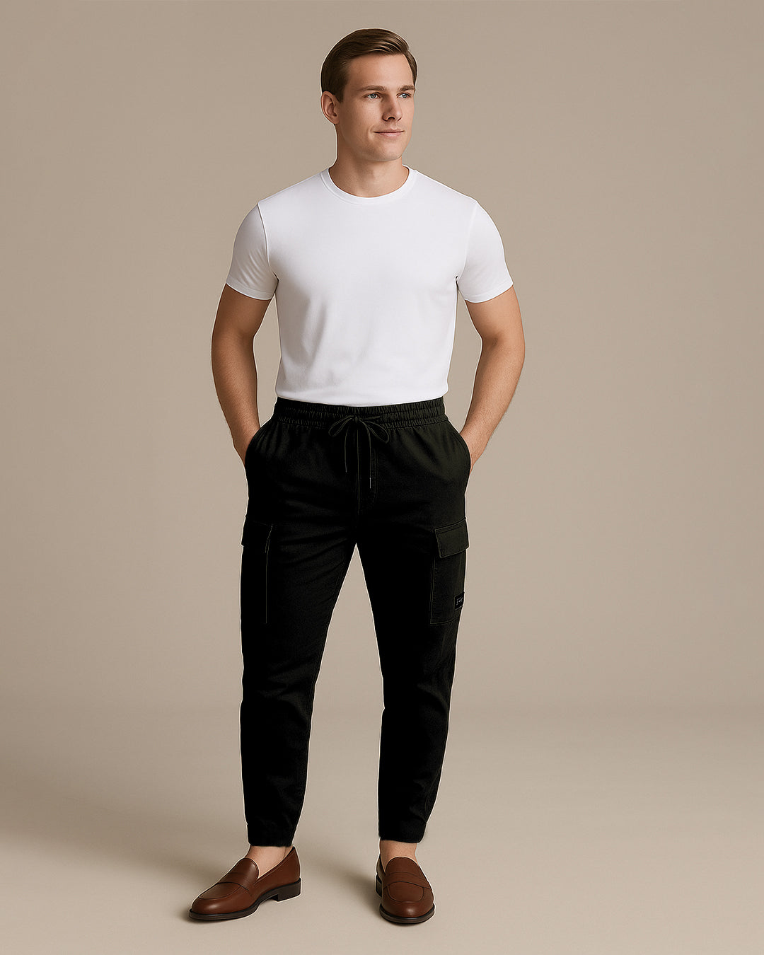 KIiabie Branded Men’s Premium Cargo Joggers – Black CFP-48