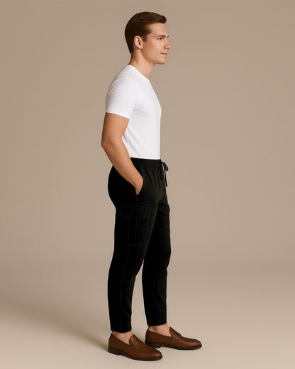 KIiabie Branded Men’s Premium Cargo Joggers – Black CFP-48