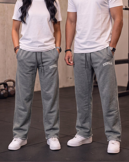 Younglay Branded Unisex Fleece Wide-Leg Trousers – Grey UT-23