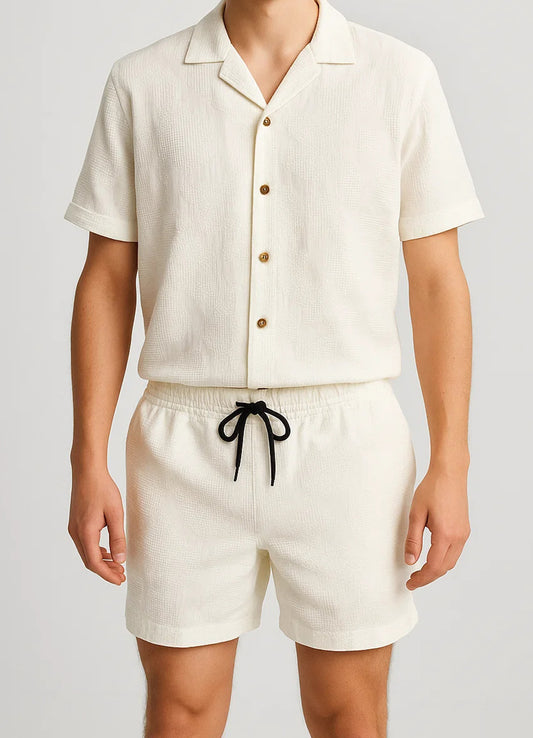 ZARRAA Branded Men's Textured Co-ord Set White Color MCS-03