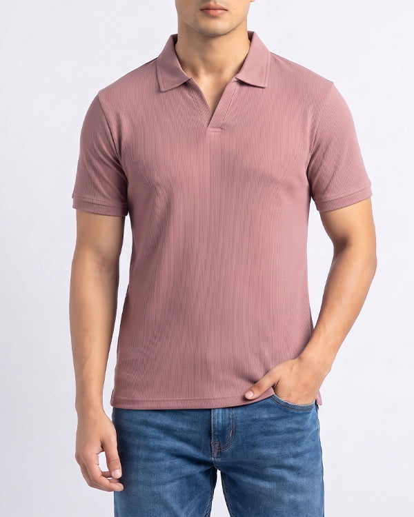 Spark Men's Pink Color Rib Polo T-shirt MPT-02