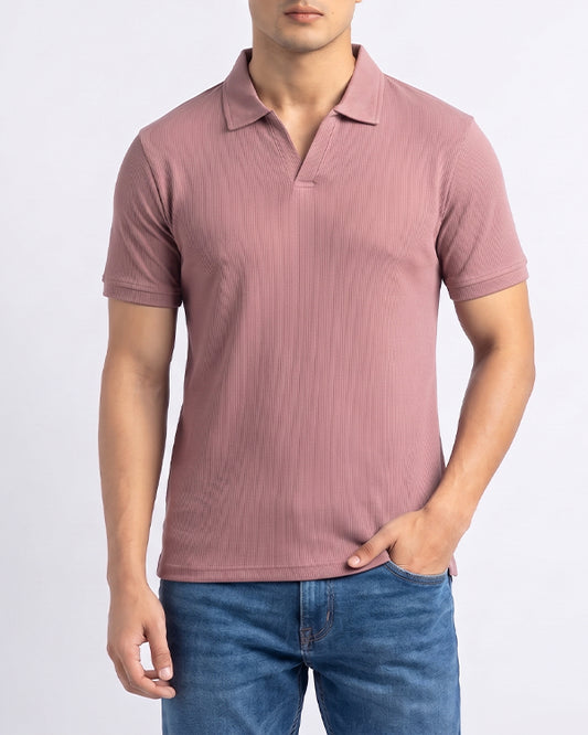 Spark Men's Pink Color Rib Polo T-shirt MPT-02