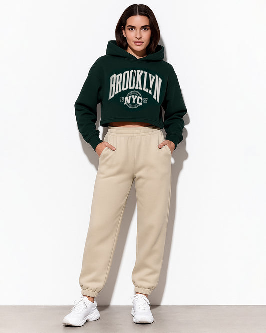 Teranovy Branded Women’s Cropped Hoodie – Dark Green WHD-02