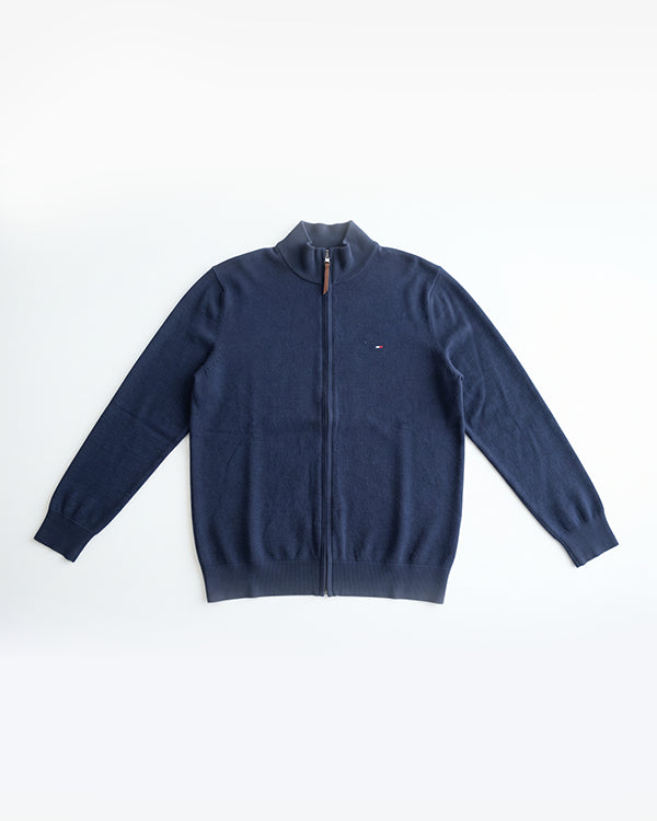 Tomie Hil Branded Navy Blue Full-Ziper Mock Neck Sp-44