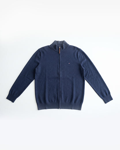 Tomie Hil Branded Navy Blue Full-Ziper Mock Neck Sp-44