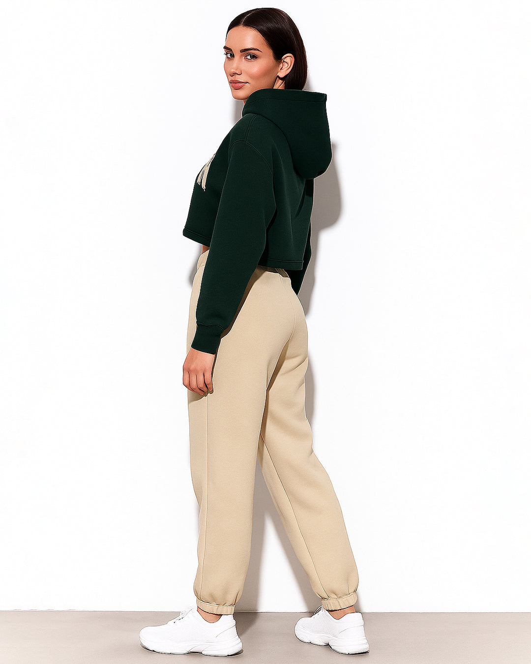 Teranovy Branded Women’s Cropped Hoodie – Dark Green WHD-02