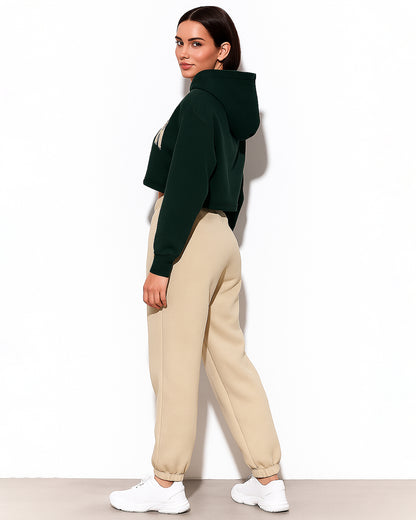 Teranovy Branded Women’s Cropped Hoodie – Dark Green WHD-02