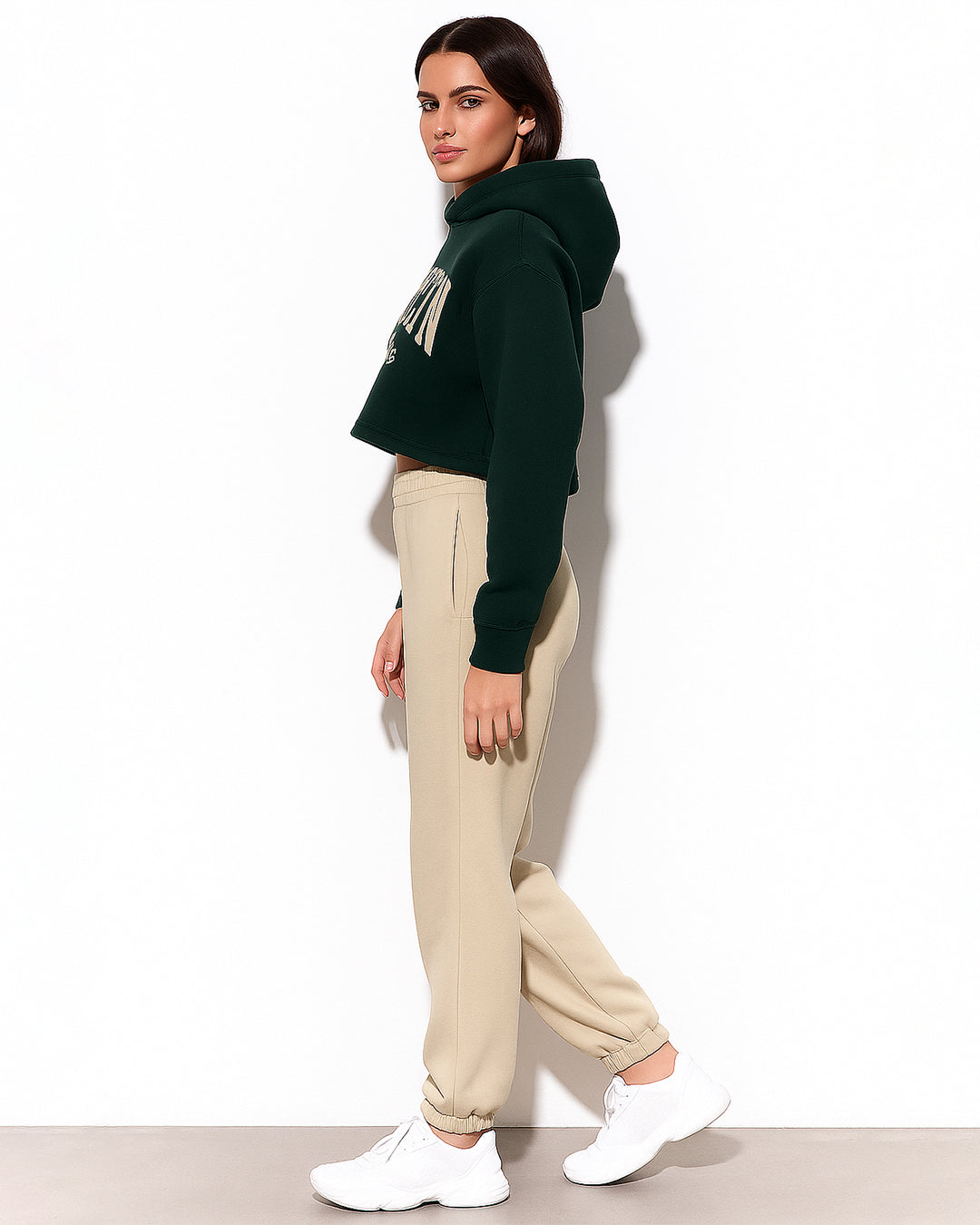 Teranovy Branded Women’s Cropped Hoodie – Dark Green WHD-02