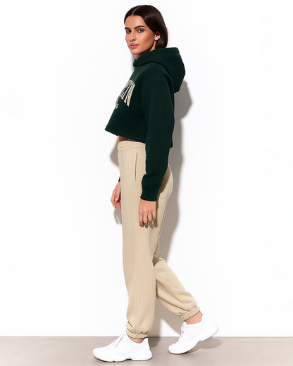 Teranovy Branded Women’s Cropped Hoodie – Dark Green WHD-02