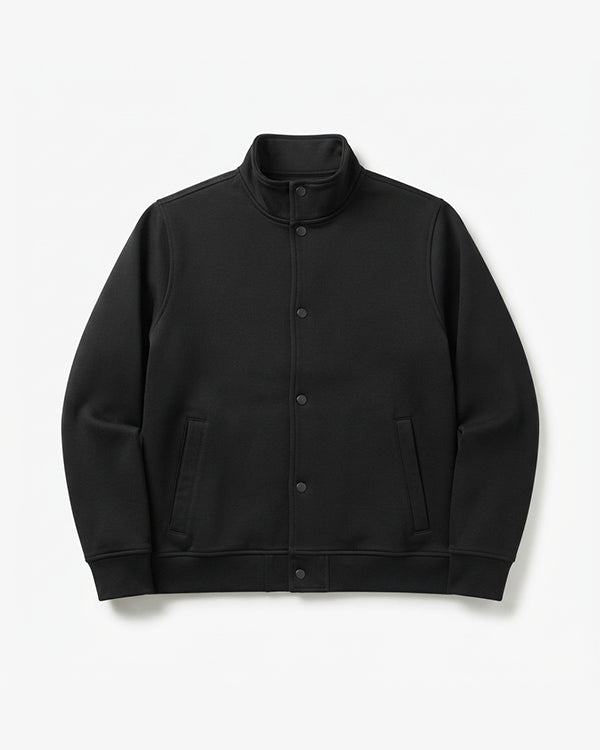 Kennath Col Branded Men's Minimalist Stand-Collar Snap-Button Fleece Jacket - Black Sp-42