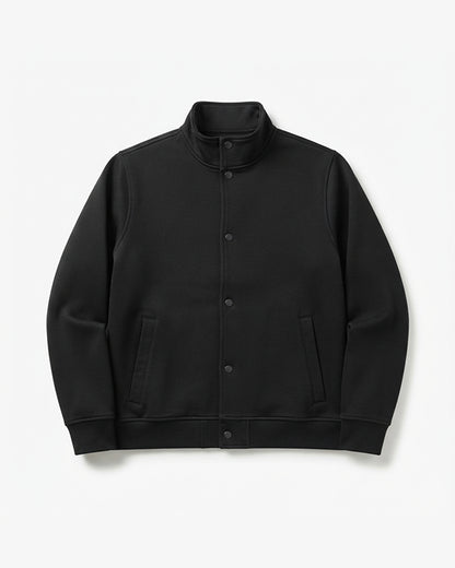 Kennath Col Branded Men's Minimalist Stand-Collar Snap-Button Fleece Jacket - Black Sp-42