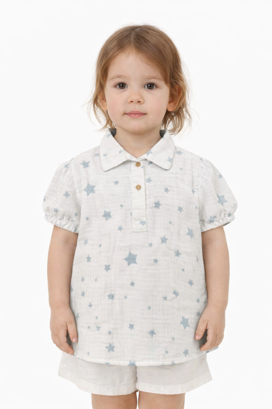 Spark Branded Girls Star Print Cotton Shirt – Soft White GF-02