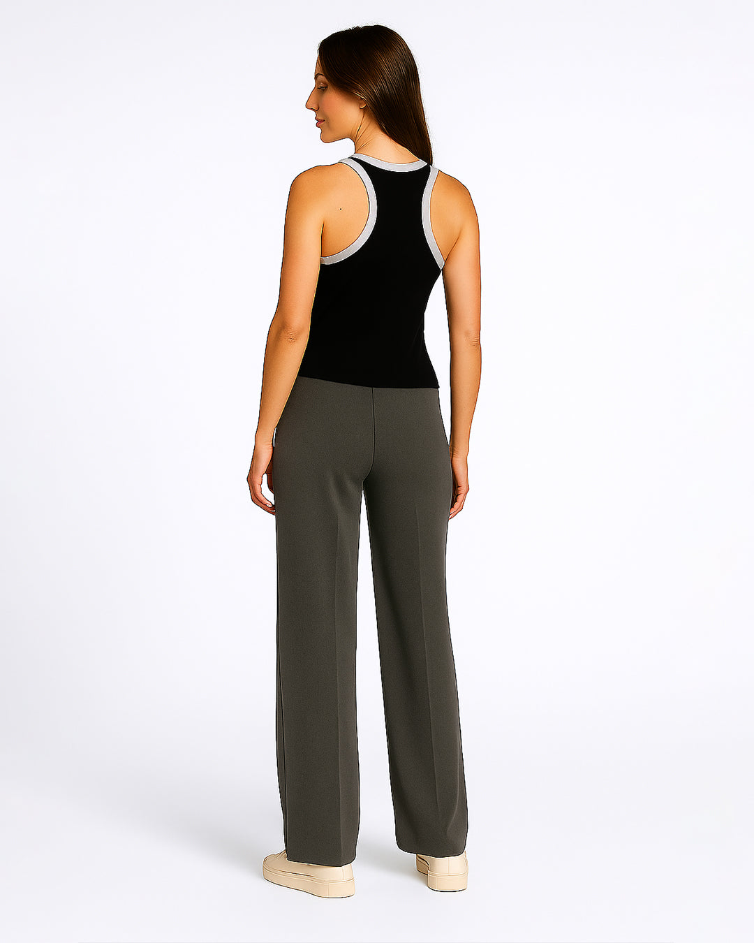 BOOH Branded Women’s Contrast Ribbed Racer Tank – Black & White WTT-08