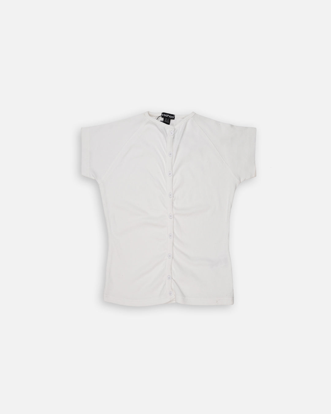 BOOH Women’s Ribbed Button-Down Fitted Top – White  WTT-12