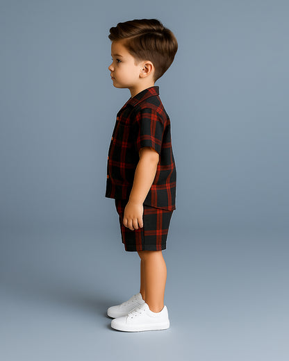 Spark Rust Black Checkered Co-ord Set for Boys BCS-02