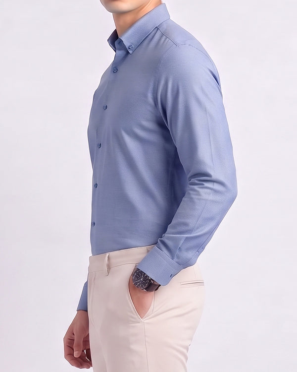 Zelig Branded Mens Formal Shirt-Denim Blue Button-Down MFS-28