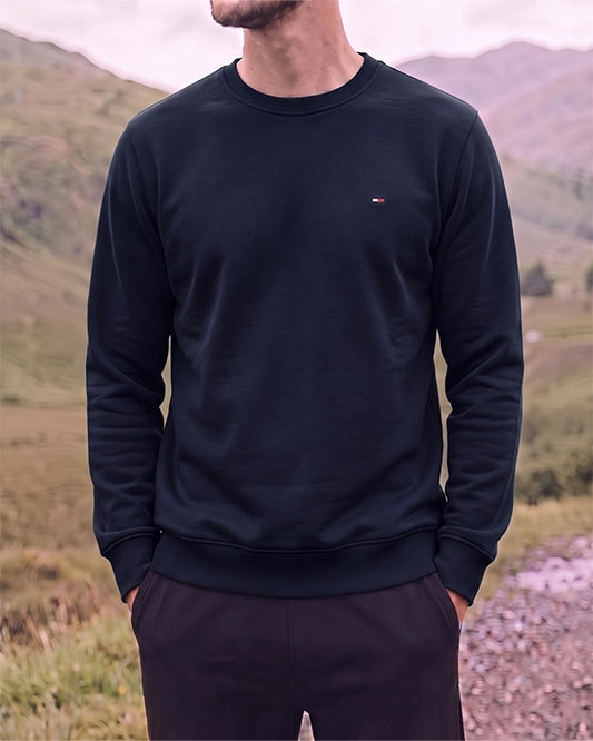 Tomie Hil Branded Mens Navy Blue Classic Crewneck Sweatshirt Sp-26