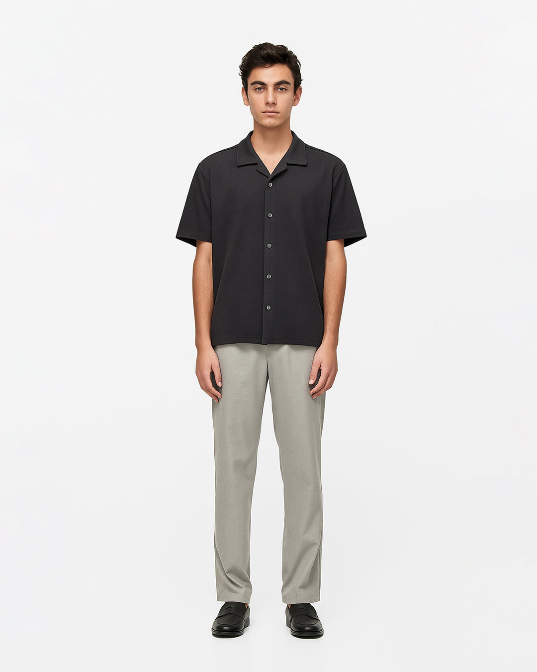 Spark Branded Charcoal Textured Cuban Collar Shirt MCS-18