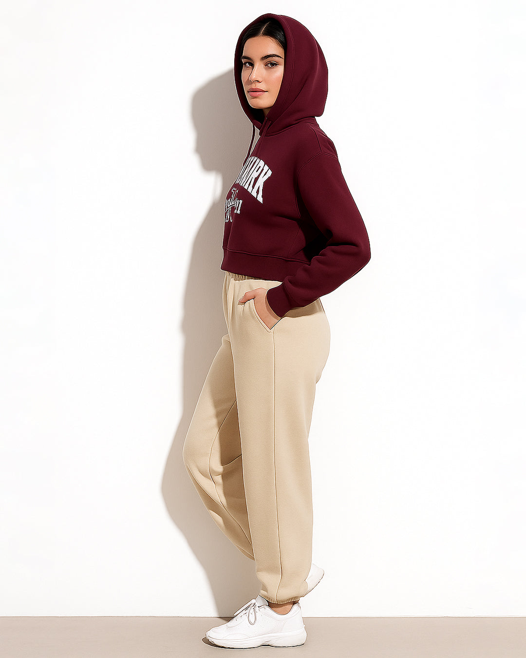 Teranovy Branded Women’s Cropped Hoodie – Maroon WHD-04