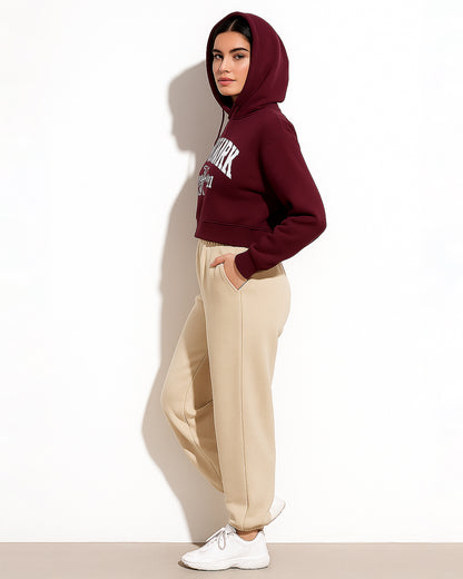 Teranovy Branded Women’s Cropped Hoodie – Maroon WHD-04