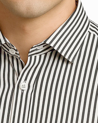 Michael Krs Branded Men's Slim Fit Striped Shirt White & Black Color MMS-09