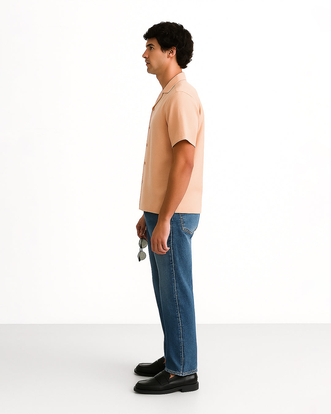 Zelig Branded Men’s Peach Cuban Collar Linen Shirt MCS-20