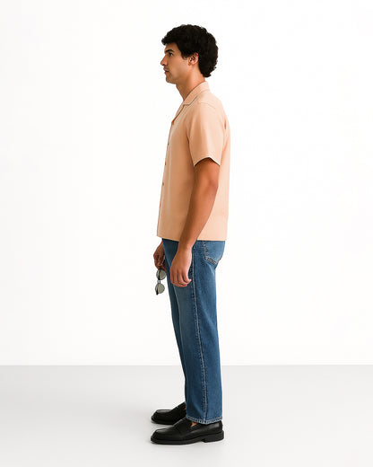 Zelig Branded Men’s Peach Cuban Collar Linen Shirt MCS-20