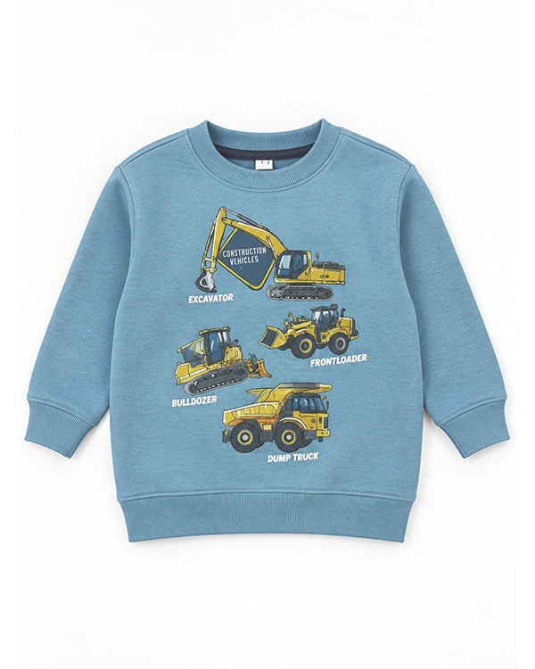 Branded Kids "Construction Vehicles" Graphic Blue Sweatshirt Sp-09