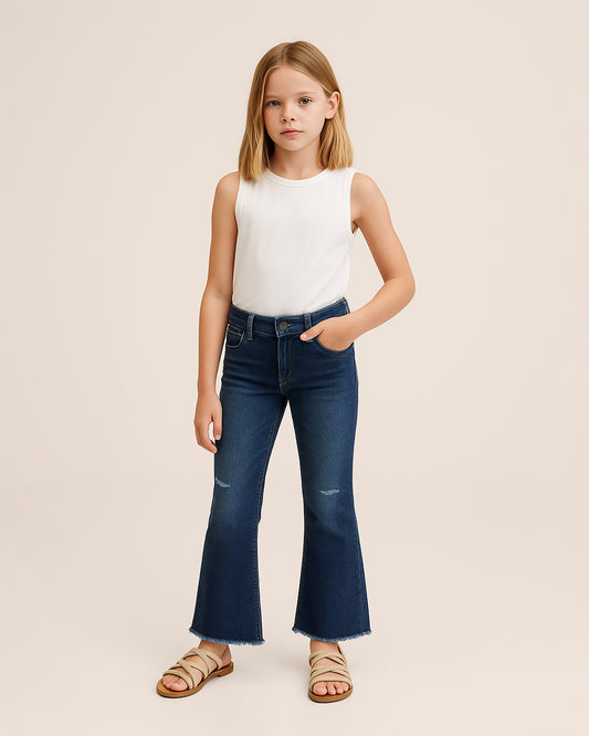 Joey Branded Girls Blue Flapper Denim Jeans – Frayed Hem GJ-04