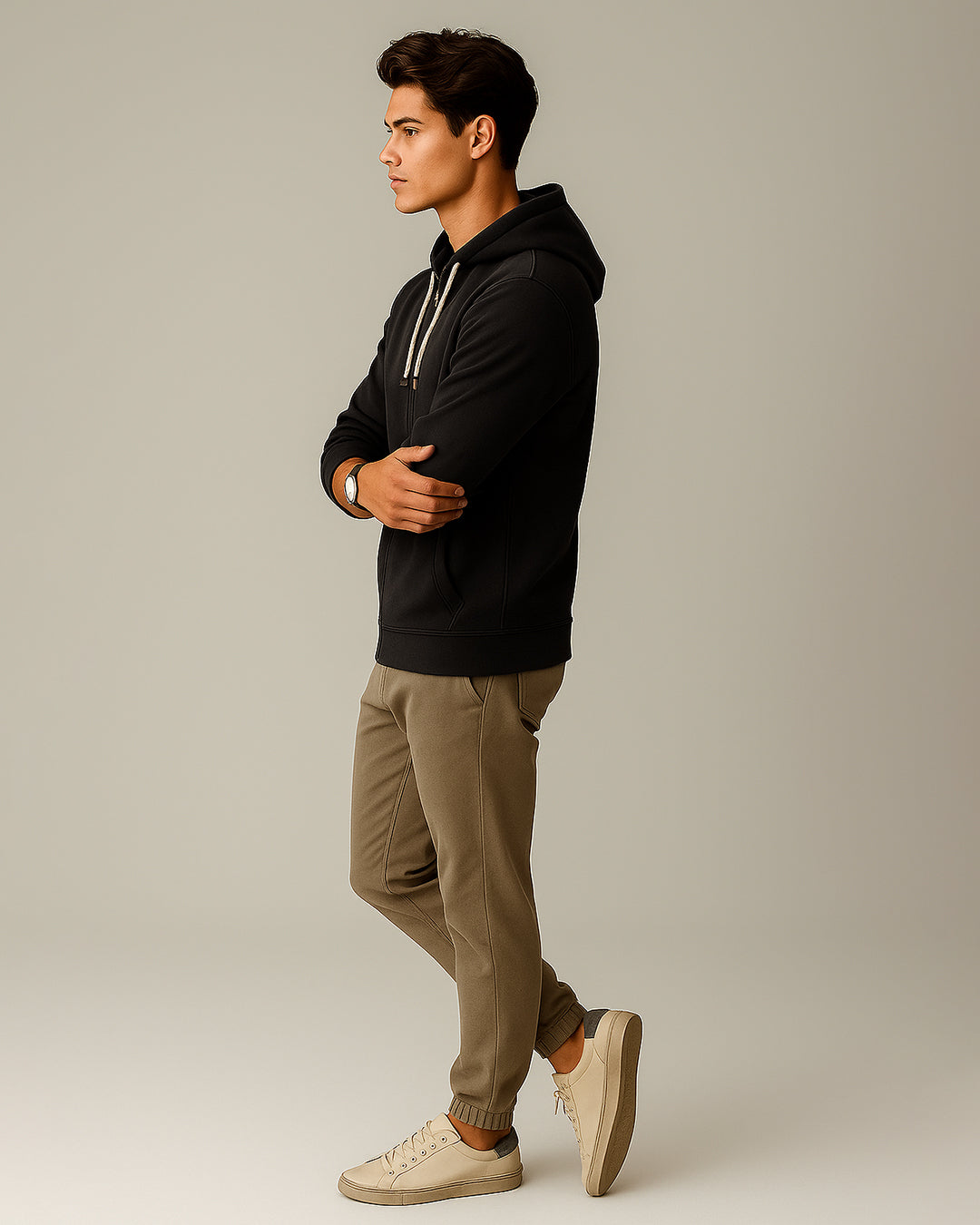 ADONY Branded Men’s Premium Fleece Zipper Hoodie – Deep Charcoal Black MZH-12