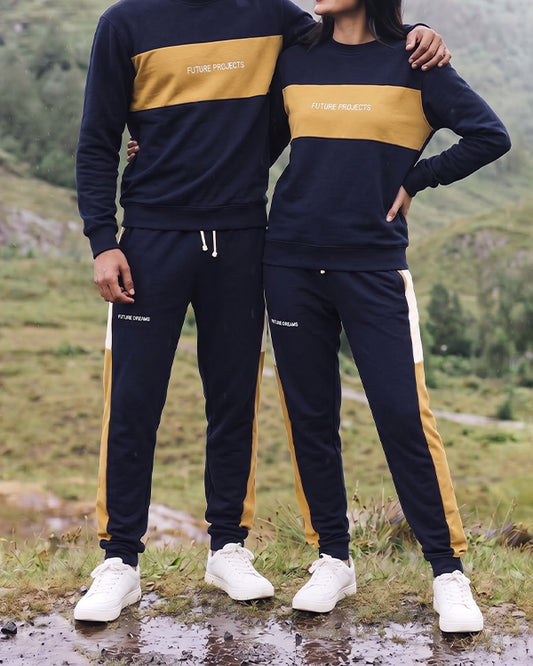 PRIMK Branded Unisex Navy Blue Colorblock Tracksuit Set – Sweatshirt & Joggers UCS-04