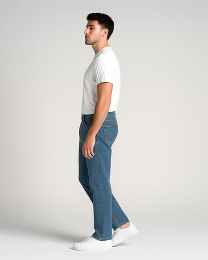 Denm Branded Men’s Classic Straight-Fit Mid-Blue Denim Jeans MJ-10