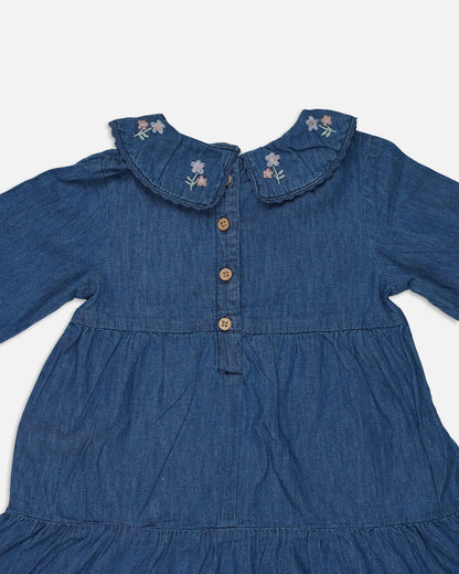 SFRA Floral Collar Denim Frock for Girls GF-01