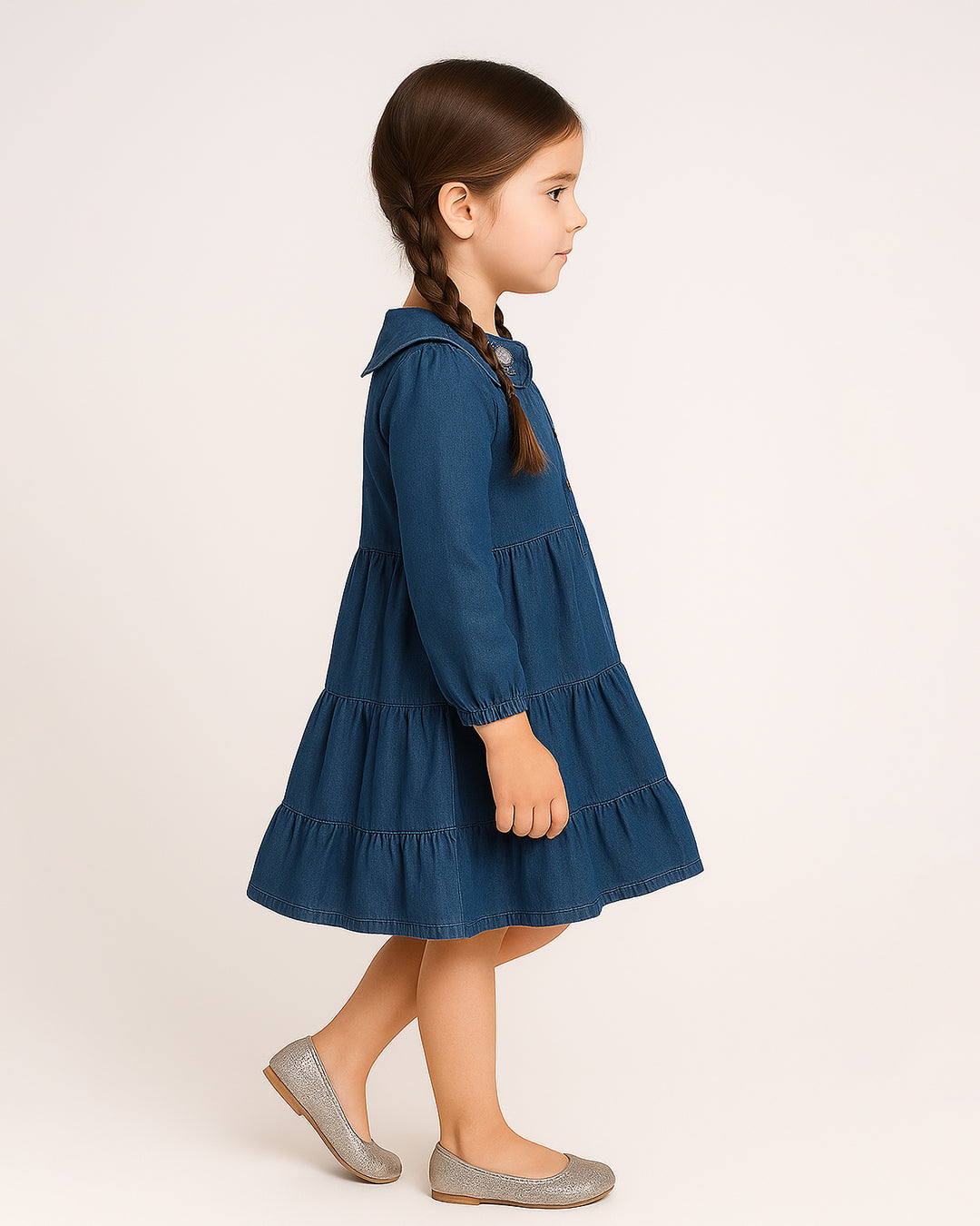 SFRA Floral Collar Denim Frock for Girls GF-01