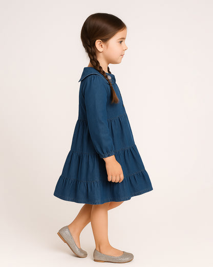 SFRA Floral Collar Denim Frock for Girls GF-01