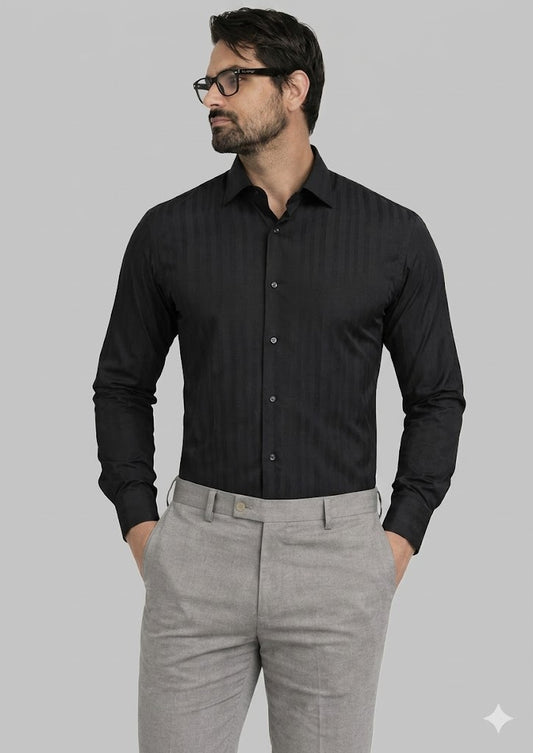Zelig Branded Mens Formal Shirt-Jet Black MFS-37