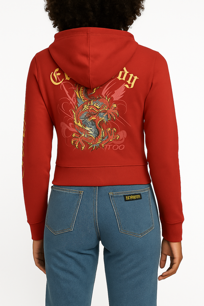ED HRDY Branded Women's Crop Zipper Hoodie Red Color HRDH-24
