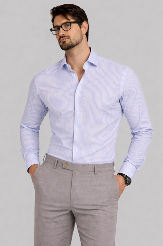 Calvy Klien Branded Mens Formal Shirt-Sky Blue And White Striped MFS-66