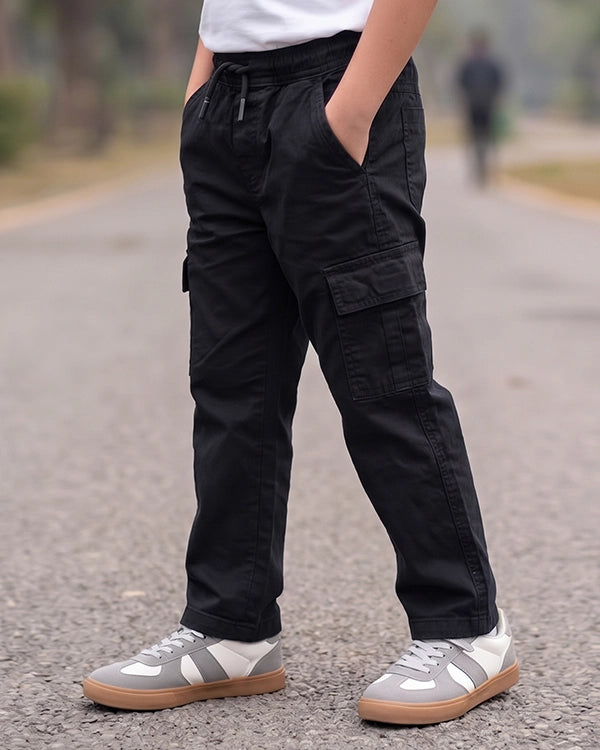 Kids Premium Black Cargo Trousers – Unisex | Soft Cotton Comfort
