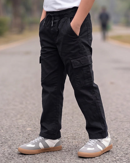 Kids Premium Black Cargo Trousers – Unisex | Soft Cotton Comfort