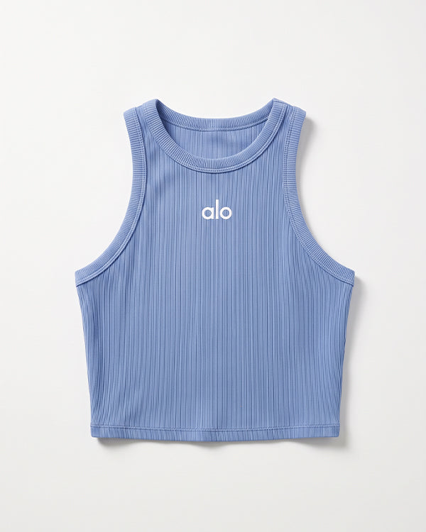 Alos Branded Women’s Ribbed Racerback Crop Tank - Dusty Blue WTT-24